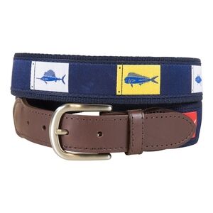 The Belted Cow Fish Flags Ribbon Club Belt in Navy Blue Size 38